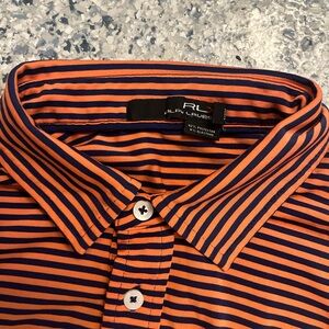 Orange and navy striped RLX Ralph Lauren short sleeve polo shirt
